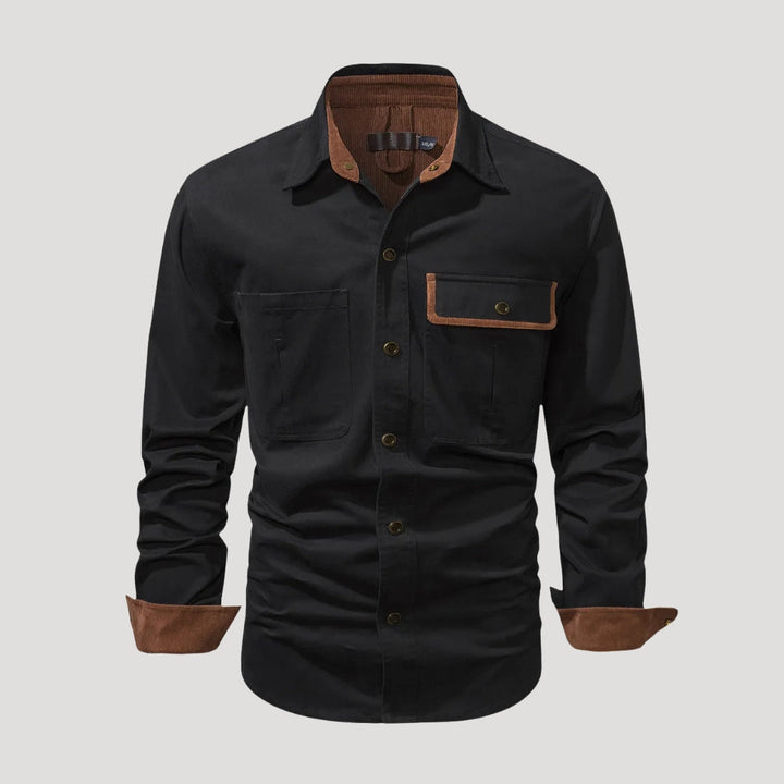 Camicia overshirt casual a maniche lunghe da uomo con tasca e bottoni