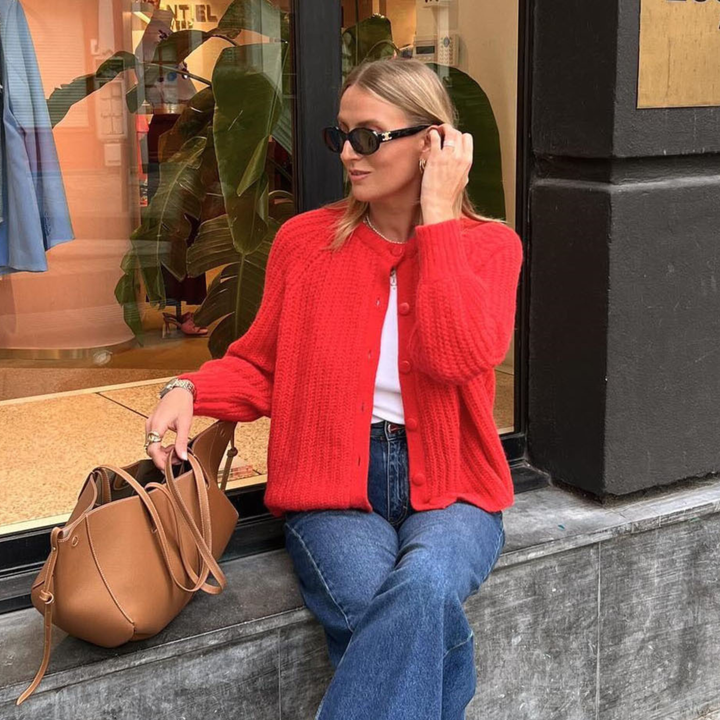 ELOWEN™ - Comfy Plain Button Down Long Sleeve Round Neck Cardigan