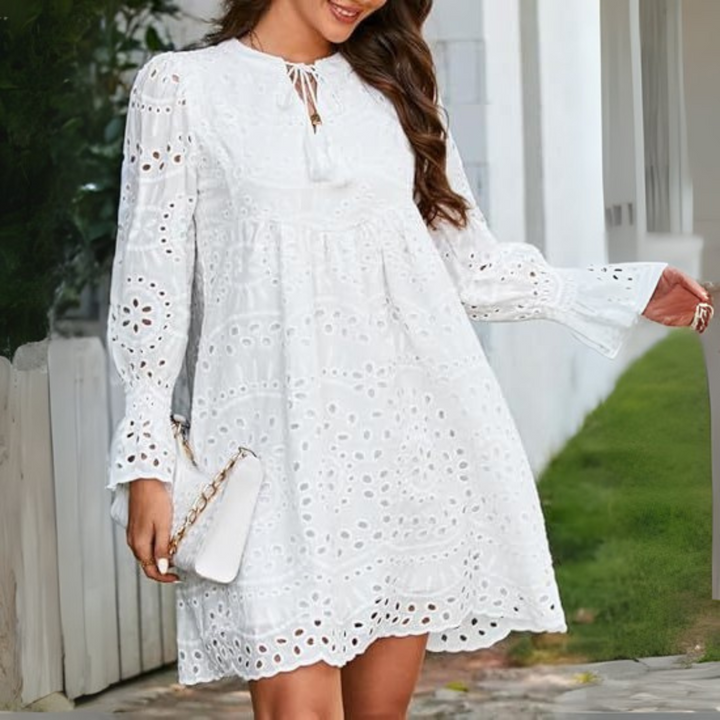 ANIM™ - Classy Tassel V-Neck Long Sleeve Mini Dress