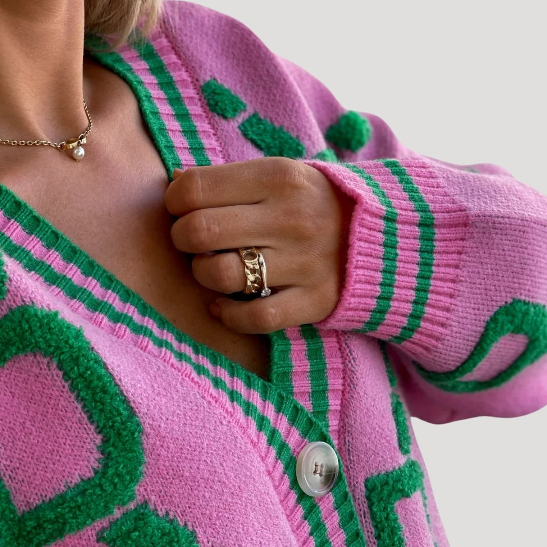 Cardigan grafico oversize in maglia chunky da donna