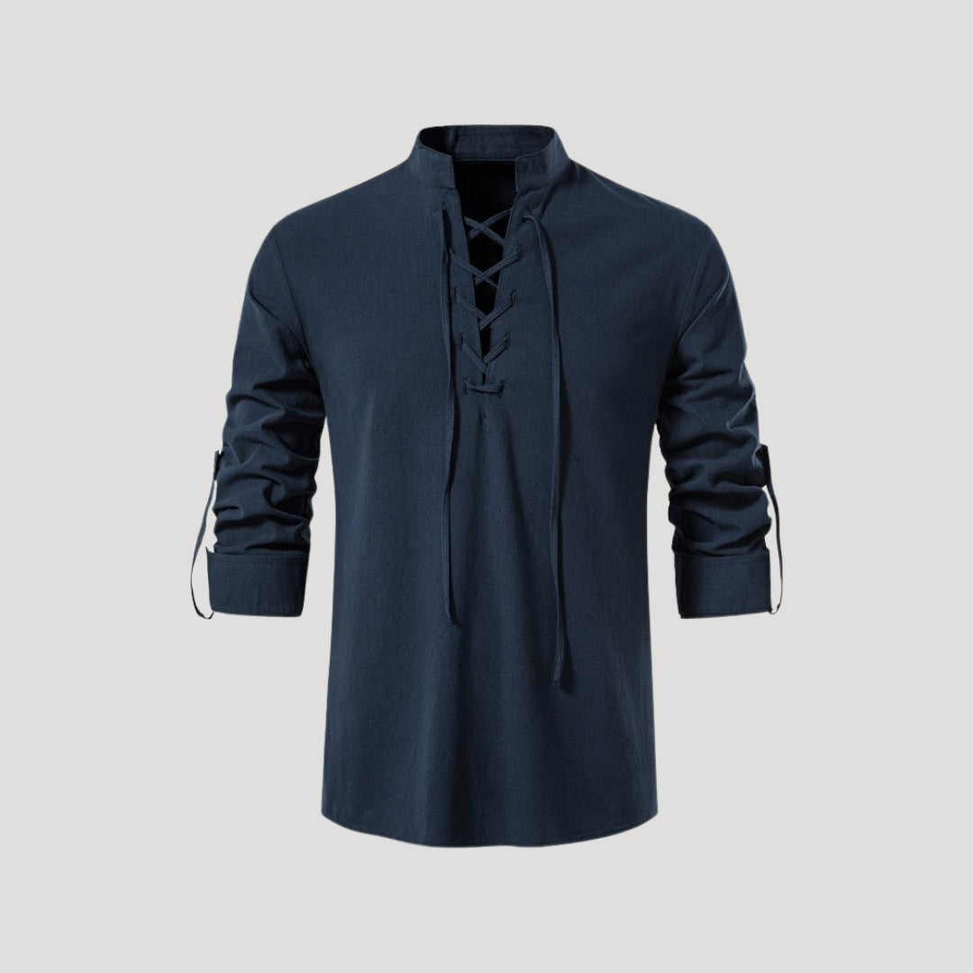 Camicia da uomo in cotone con lacci a maniche lunghe