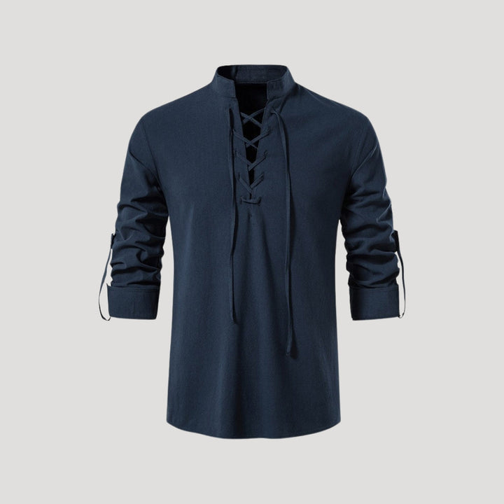 Camicia da uomo in cotone con lacci a maniche lunghe