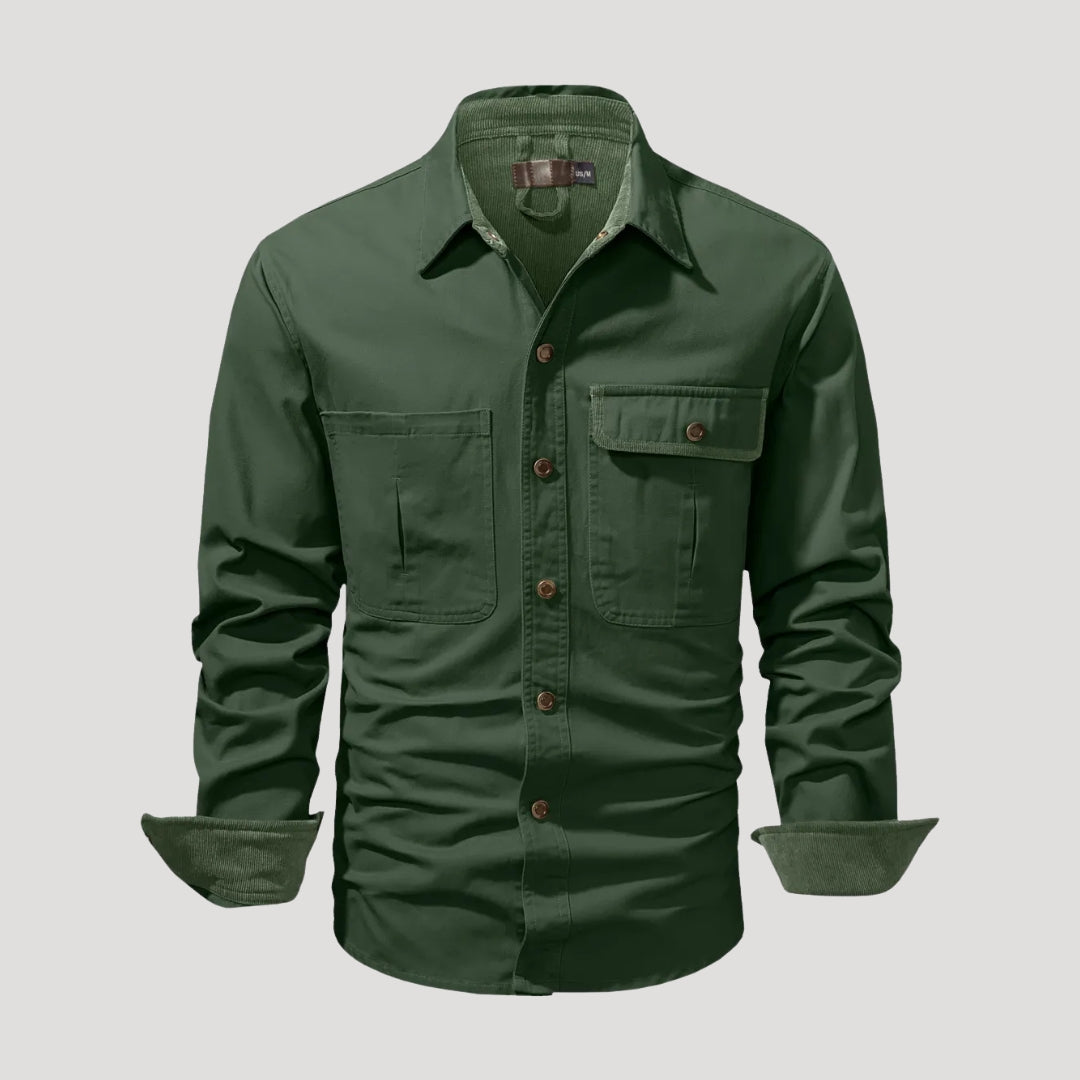 Camicia overshirt casual a maniche lunghe da uomo con tasca e bottoni