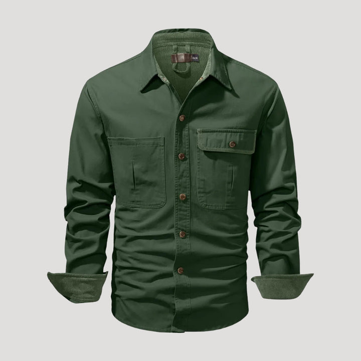Camicia overshirt casual a maniche lunghe da uomo con tasca e bottoni