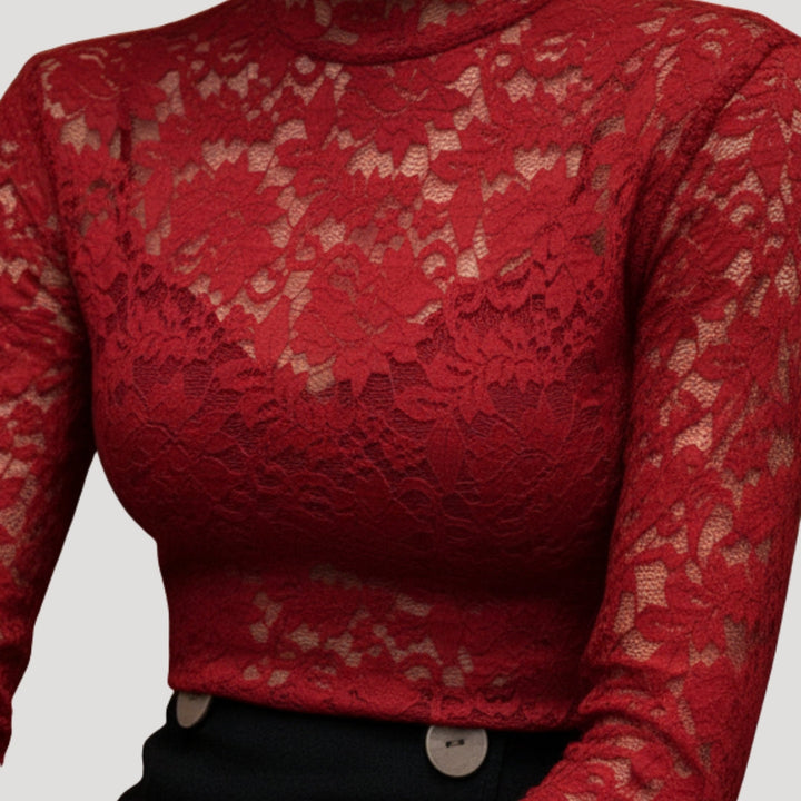 Top in pizzo con collo alto da donna per la primavera