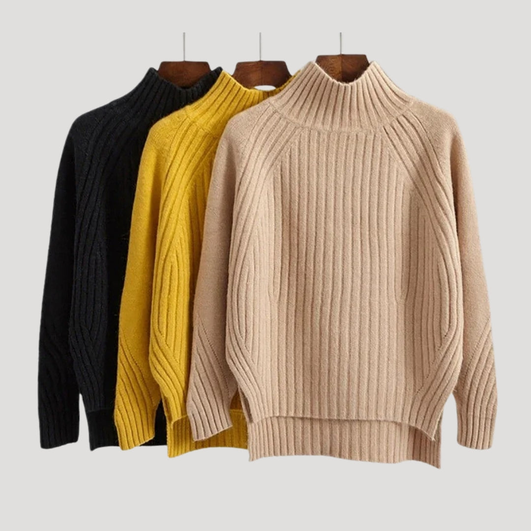 Maglione a collo alto a coste per donna