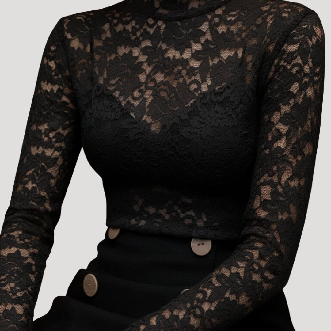 Top in pizzo con collo alto da donna per la primavera