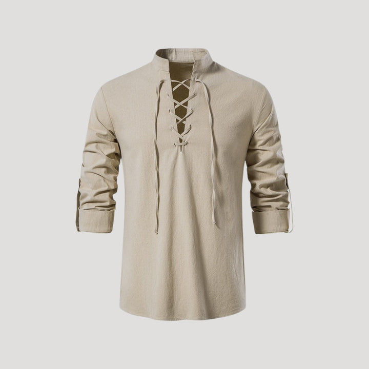 Camicia da uomo in cotone con lacci a maniche lunghe