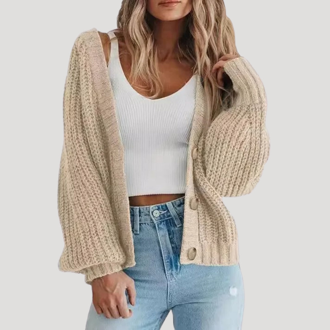 Cardigan corto in maglia chunky con bottoni per donna