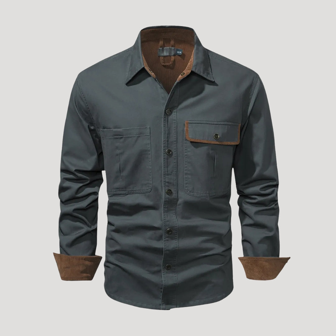 Camicia overshirt casual a maniche lunghe da uomo con tasca e bottoni