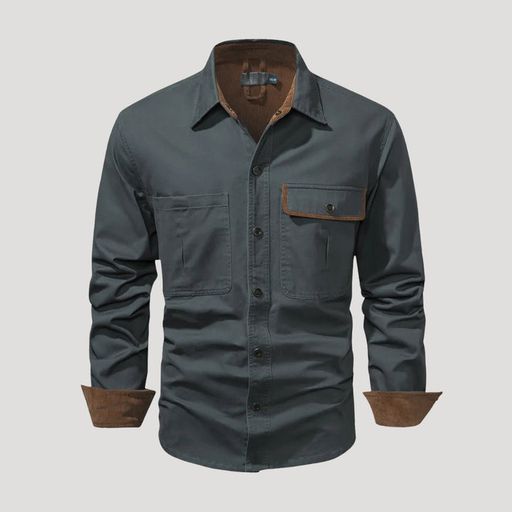 Camicia overshirt casual a maniche lunghe da uomo con tasca e bottoni