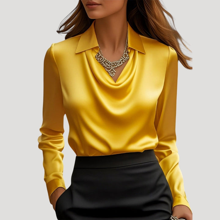 Blusa da donna in satin con collo a cowl e maniche lunghe