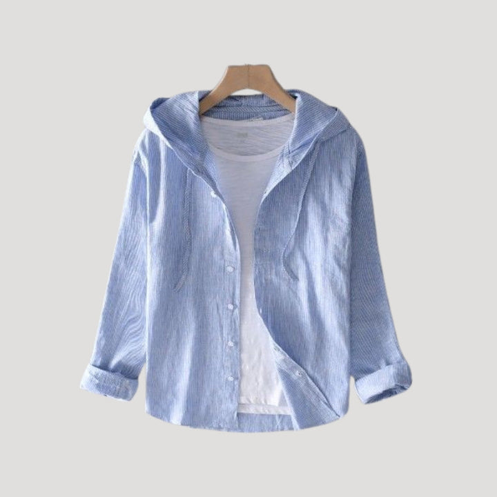 Camicia overshirt con cappuccio e bottoni a maniche lunghe in cotone per donne