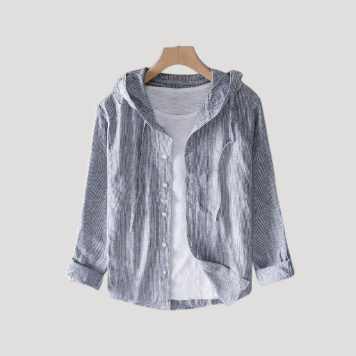 Camicia overshirt con cappuccio e bottoni a maniche lunghe in cotone per donne