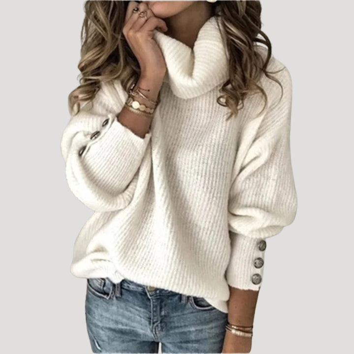 Maglione donna a collo alto, lavorato a maglia grossa, pullover invernale