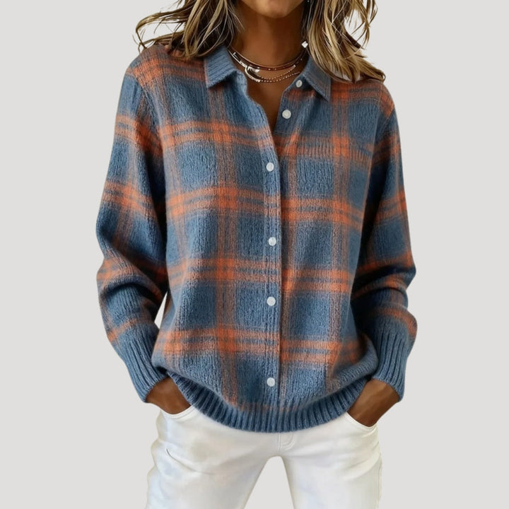 Cardigan camicia a maglia a quadri per donna