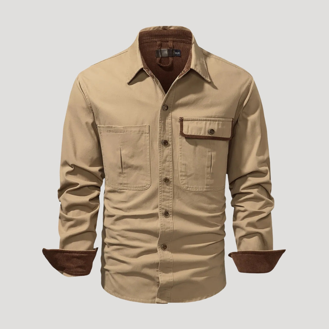 Camicia overshirt casual a maniche lunghe da uomo con tasca e bottoni