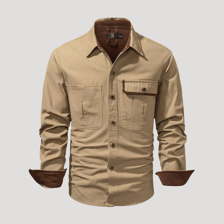 Camicia overshirt casual a maniche lunghe da uomo con tasca e bottoni