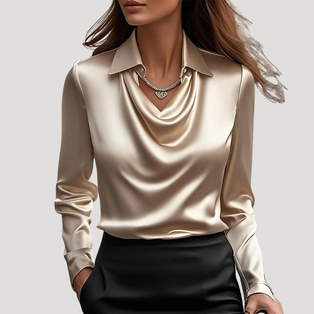 Blusa da donna in satin con collo a cowl e maniche lunghe