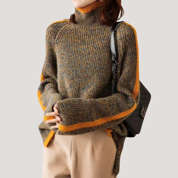 Maglione lavorato a maglia da donna con collo alto, oversize, per l'inverno