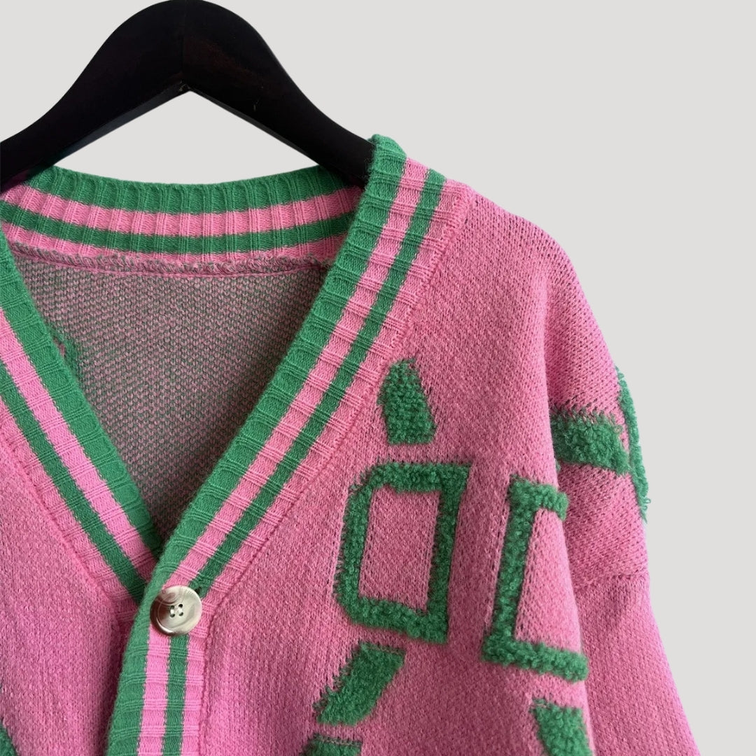 Cardigan grafico oversize in maglia chunky da donna