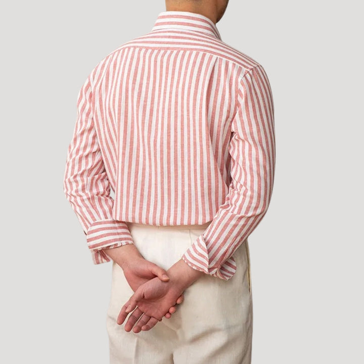Camicia da uomo in lino a righe con maniche lunghe e bottoni