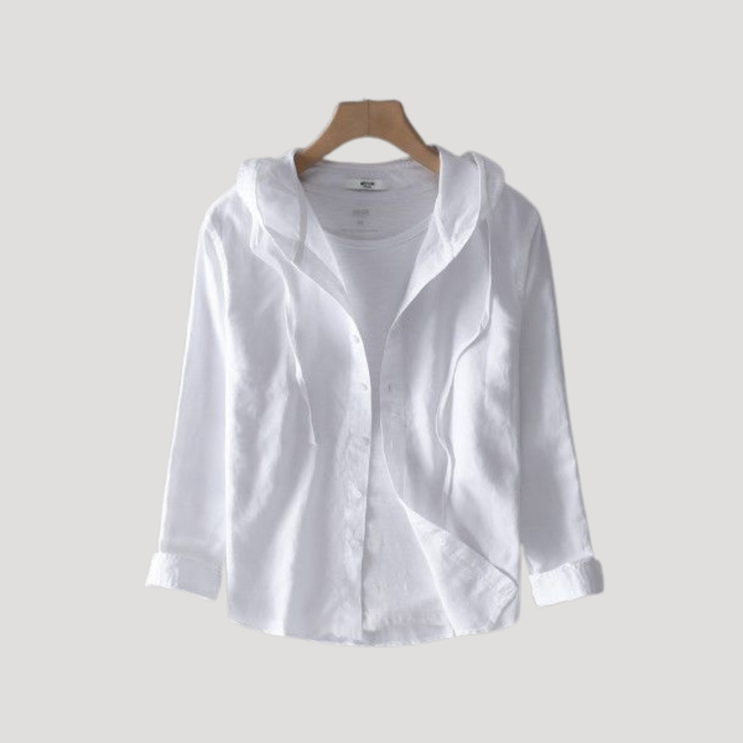 Camicia overshirt con cappuccio e bottoni a maniche lunghe in cotone per donne