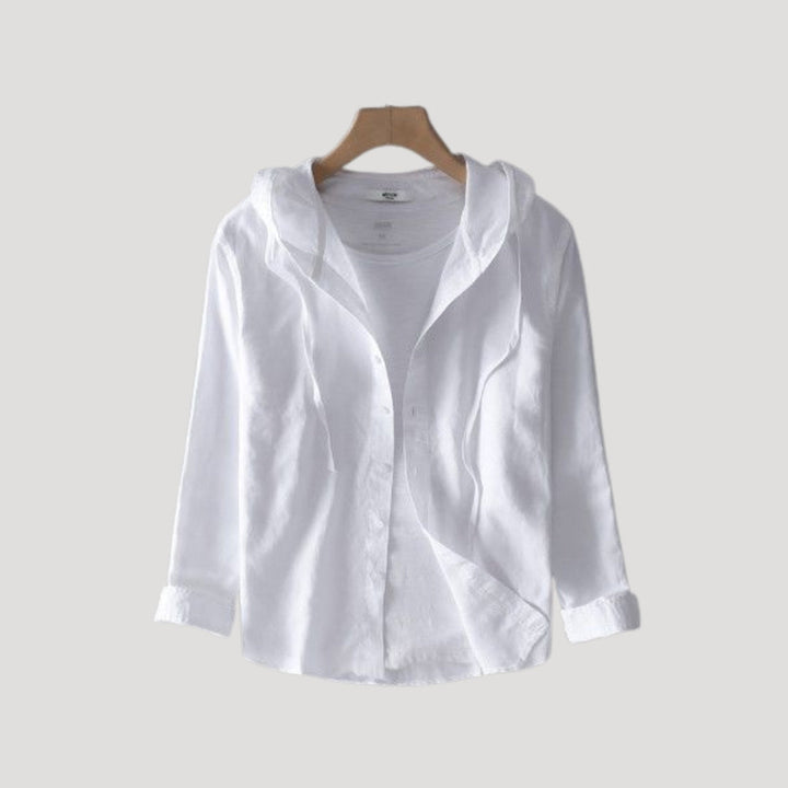 Camicia overshirt con cappuccio e bottoni a maniche lunghe in cotone per donne