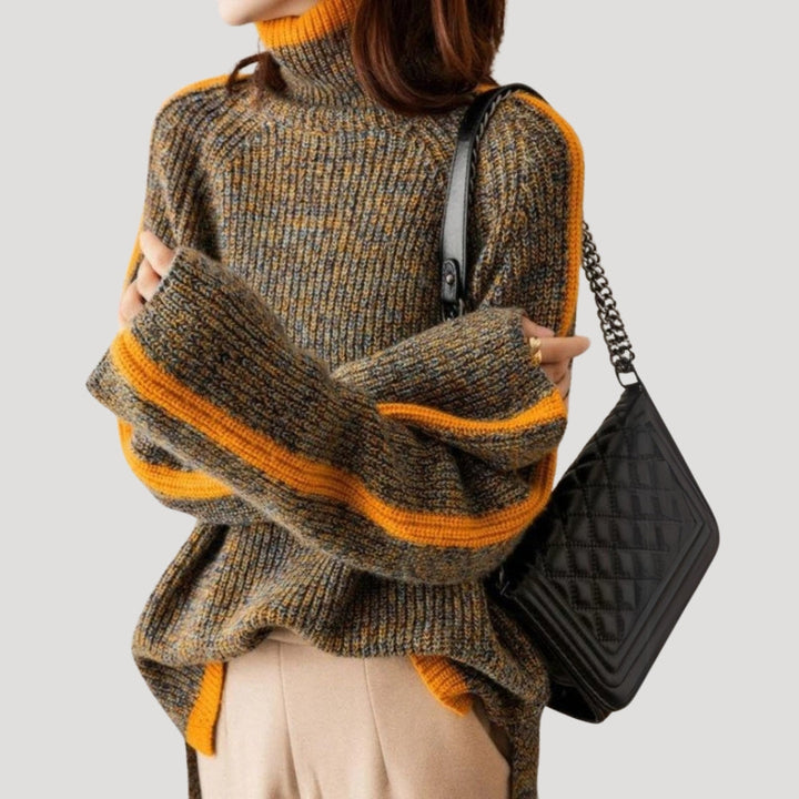 Maglione lavorato a maglia da donna con collo alto, oversize, per l'inverno