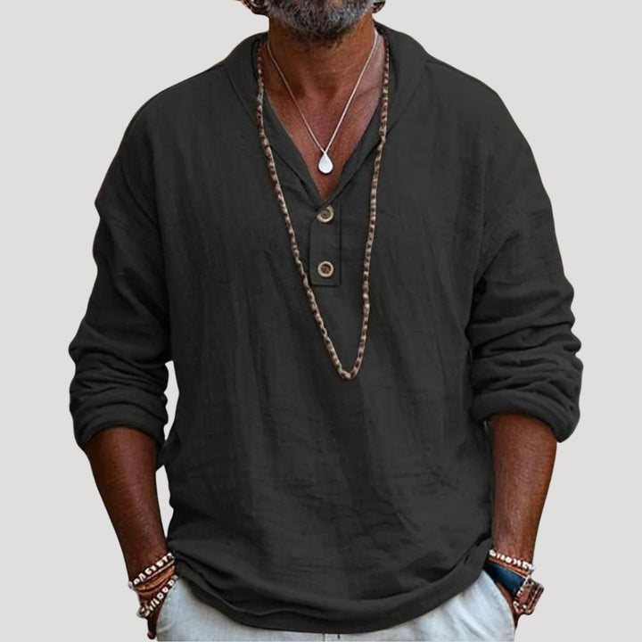 Camicia henley a maniche lunghe in lino da uomo, vestibilità rilassata