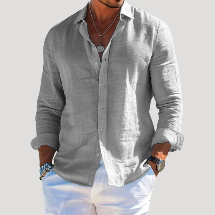 Camicia da uomo in lino a maniche lunghe con bottoni