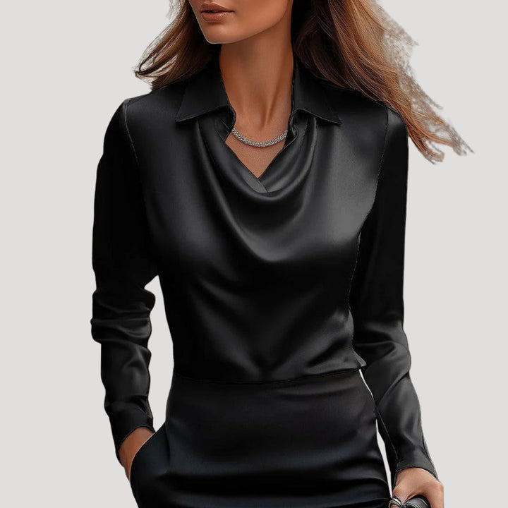 Blusa da donna in satin con collo a cowl e maniche lunghe