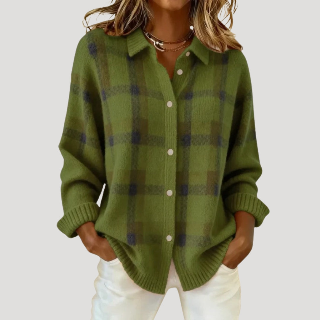 Cardigan camicia a maglia a quadri per donna