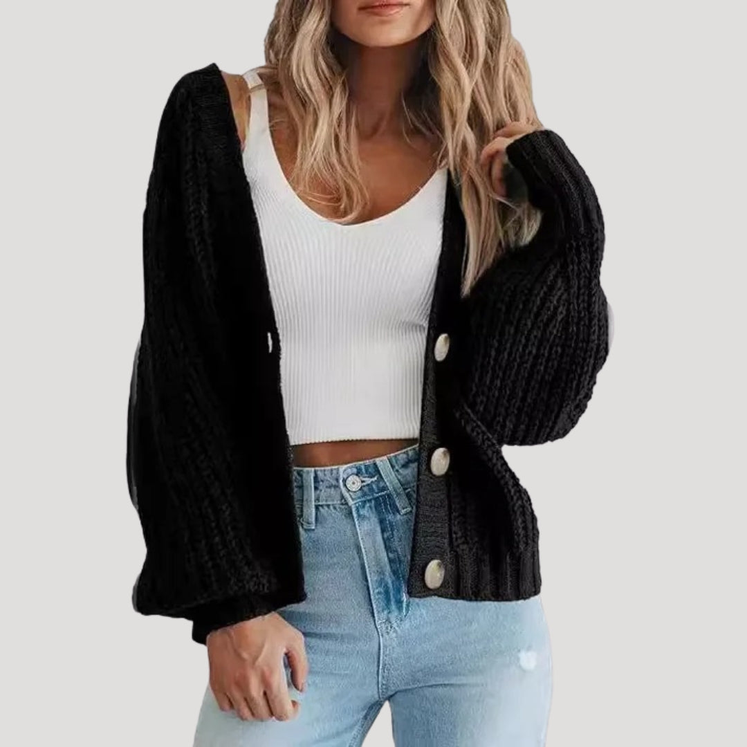 Cardigan corto in maglia chunky con bottoni per donna