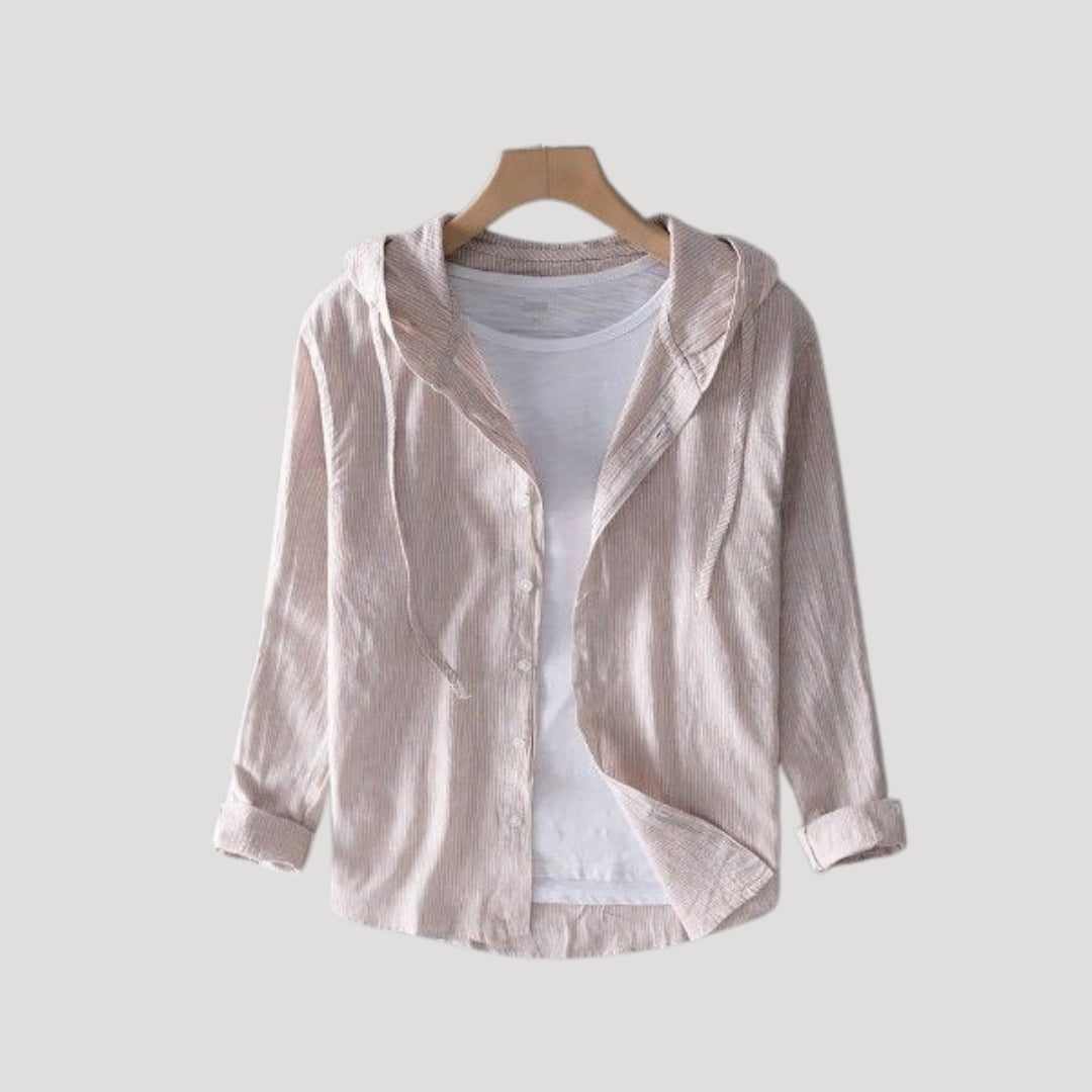 Camicia overshirt con cappuccio e bottoni a maniche lunghe in cotone per donne