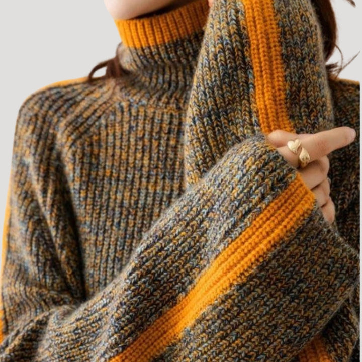 Maglione lavorato a maglia da donna con collo alto, oversize, per l'inverno