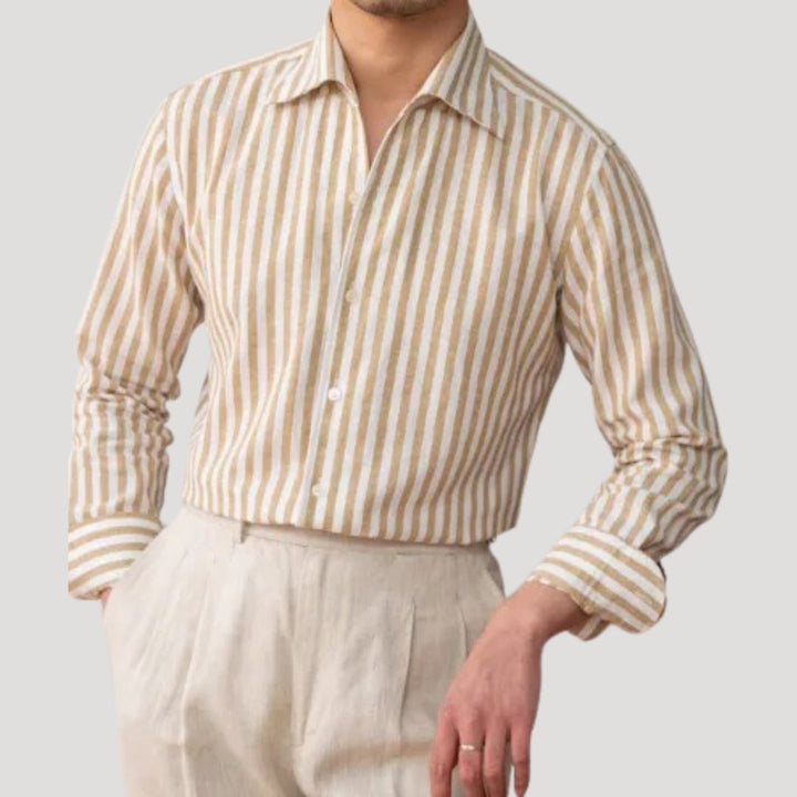 Camicia da uomo in lino a righe con maniche lunghe e bottoni