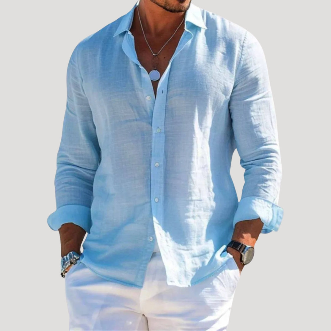 Camicia da uomo in lino a maniche lunghe con bottoni