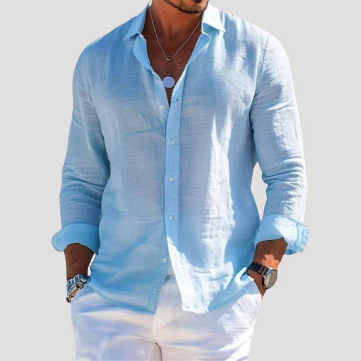 Camicia da uomo in lino a maniche lunghe con bottoni
