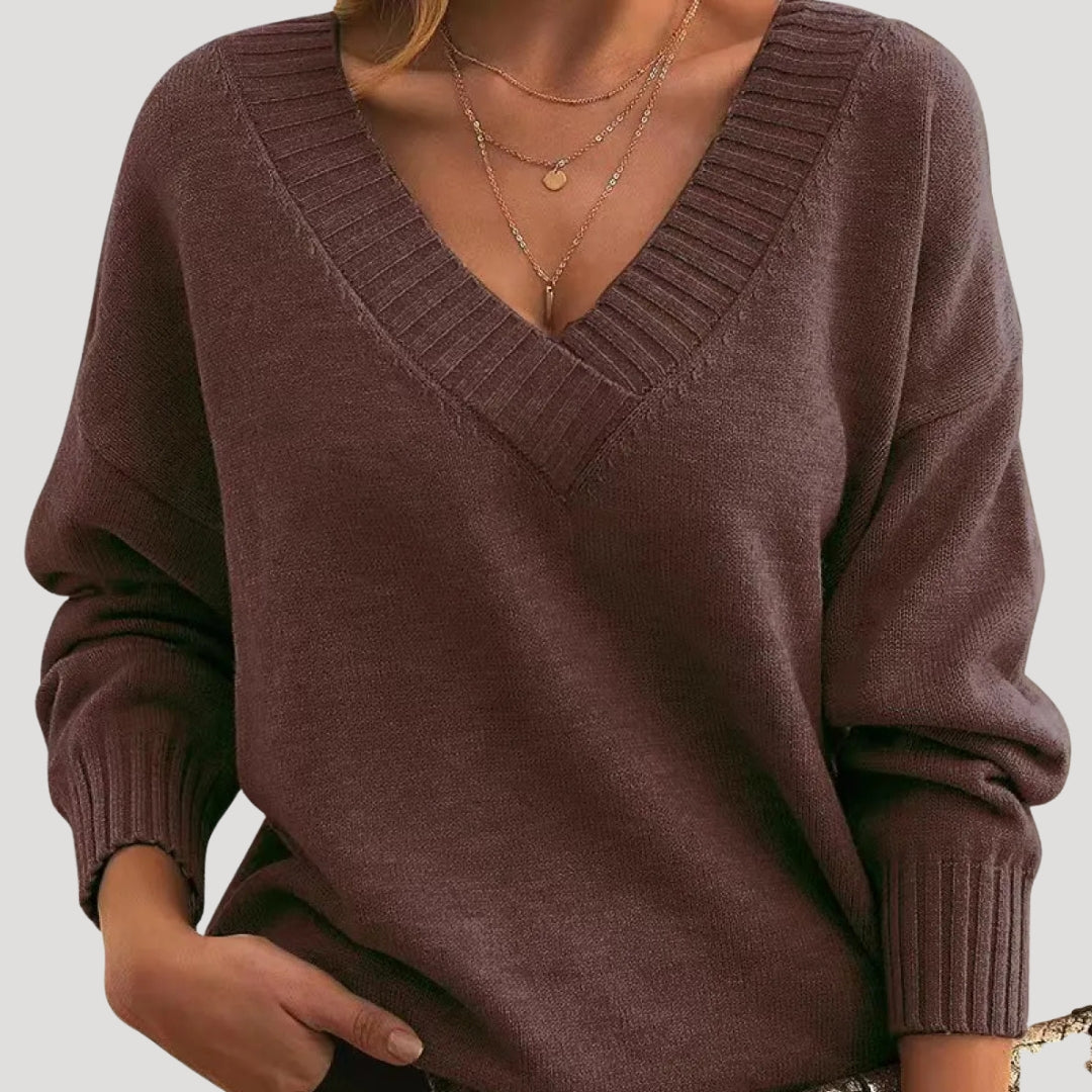 Maglione lungo a maniche lunghe con scollo a V oversize da donna