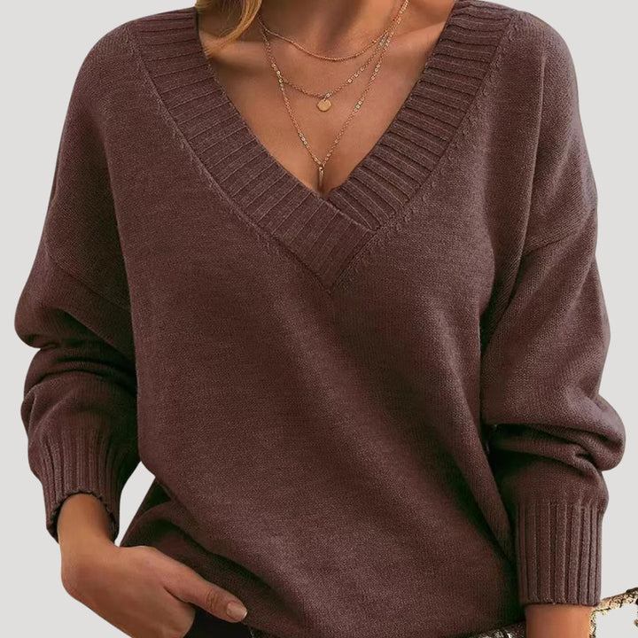 Maglione lungo a maniche lunghe con scollo a V oversize da donna
