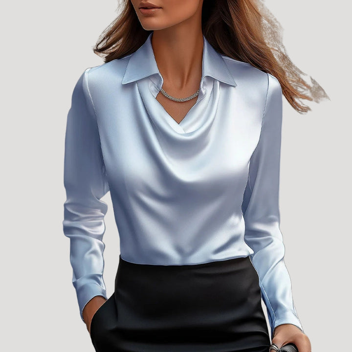 Blusa da donna in satin con collo a cowl e maniche lunghe