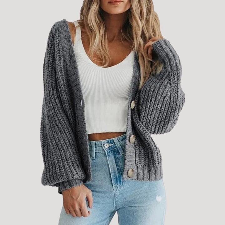 Cardigan corto in maglia chunky con bottoni per donna