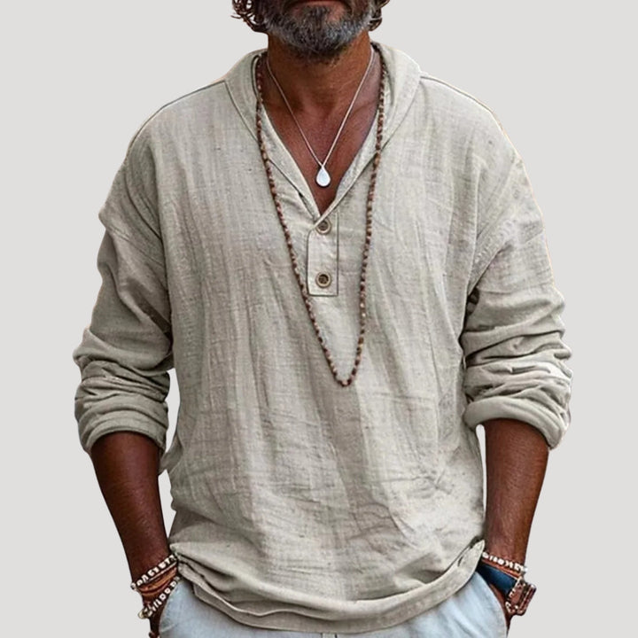 Camicia henley a maniche lunghe in lino da uomo, vestibilità rilassata