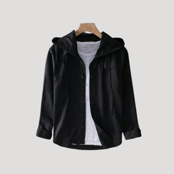 Camicia overshirt con cappuccio e bottoni a maniche lunghe in cotone per donne