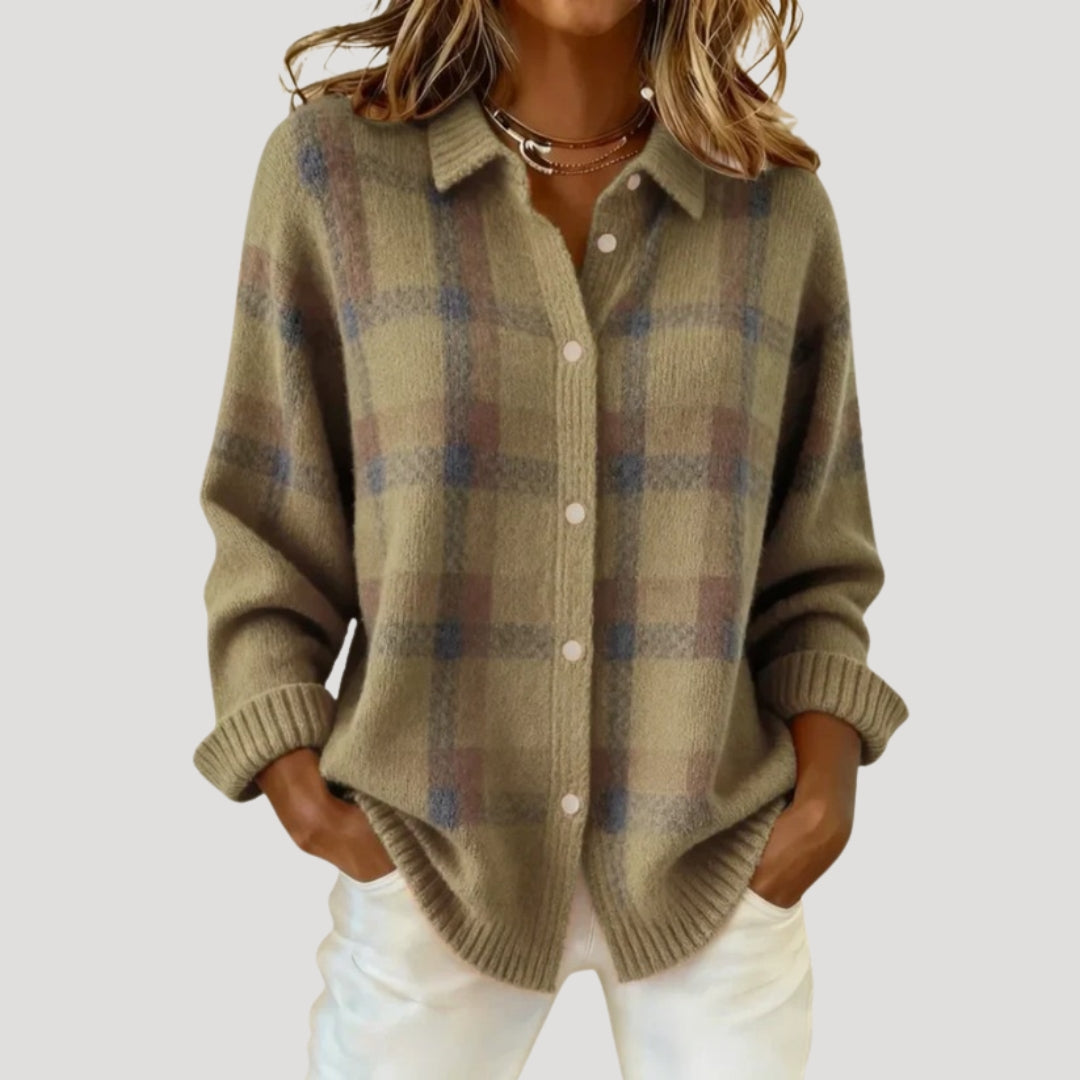 Cardigan camicia a maglia a quadri per donna