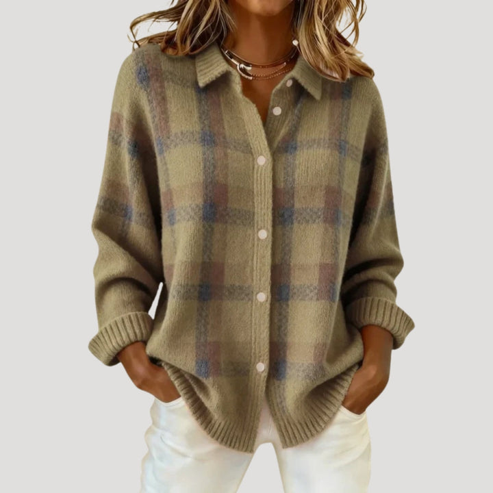 Cardigan camicia a maglia a quadri per donna