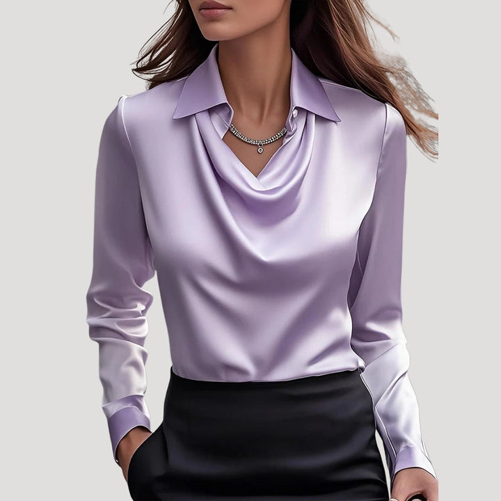 Blusa da donna in satin con collo a cowl e maniche lunghe