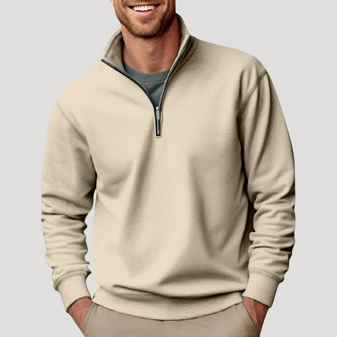 Felpa leggera da uomo in cotone con zip parziale