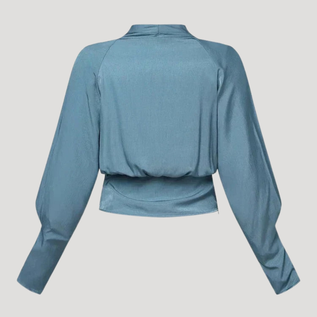 Blusa da lavoro in satin con maniche lunghe avvolgente per donne